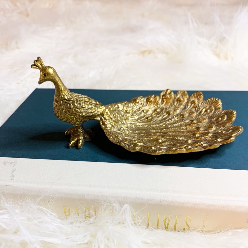 Bronze peacock jewelry holder catchall tray